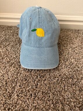 Mighty Fine Light Blue Denim Lemon Embroidered Baseball Cap